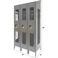 Vented Lockers, Bank of 3, 36" x 18" x 88", Steel, Grey, Knocked Down, Perforated CSL Industriel Inc.