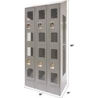 Vented Lockers, 2 -tier, Bank of 3, 36" x 18" x 88", Steel, Grey, Knocked Down, Perforated CSL Industriel Inc.