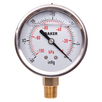 Pressure Gauges, 2-1/2" , 30" Hg-0" Vac., Bottom Mount, Liquid Filled Analogue CSL Industriel Inc.