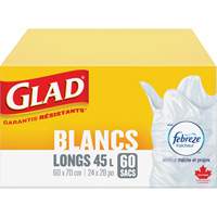 Sacs &agrave; ordures hauts 45 L avec Febreze, R&eacute;gulier, 24" la x 28" lo, Blanc CSL Industriel Inc.