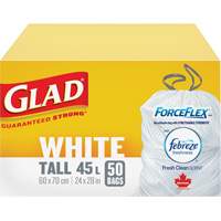 Tall 45L Febreze Garbage Bags, Regular, 24" W x 28" L, White CSL Industriel Inc.