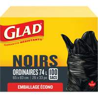 74L Garbage Bags, Regular, 26" W x 33" L, Black CSL Industriel Inc.