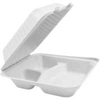 Compostable Hinged Food Containers with Compartments, Bagasse, Square CSL Industriel Inc.