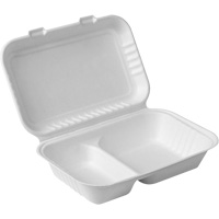 Compostable Hinged Food Containers with Compartments, Bagasse, Rectangular CSL Industriel Inc.