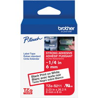 Ruban lamin&eacute; tr&egrave;s-r&eacute;sistant pour &eacute;tiqueteuses P-Touch, 6 mm x 8 m, Noir sur blanc CSL Industriel Inc.
