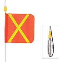 Tiges de s&eacute;curit&eacute; tout-temps de s&eacute;rie lourde avec lumi&egrave;re DEL constante Safety Whip, Fixation Ressort, Hauteur 5', Orange avec X r&eacute;fl&eacute;chissant CSL Industriel Inc.