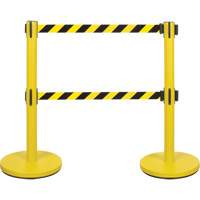 Dual Belt Crowd Control Barrier, Steel, 35" H, Black/Yellow Tape, 7' Tape Length CSL Industriel Inc.