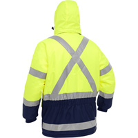 Manteau pour le froid extr&ecirc;me avec bas bleu marin et X au dos Bisley, Polyester, Jaune lime haute visibilit&eacute;, Petit CSL Industriel Inc.