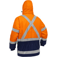 Manteau pour le froid extr&ecirc;me avec bas bleu marin et X au dos Bisley, Polyester, Orange haute visibilit&eacute;, Petit CSL Industriel Inc.