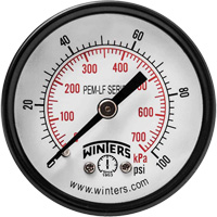 Economy Pressure Gauge, 2" , 0 - 100 psi, Back Mount, Analogue CSL Industriel Inc.